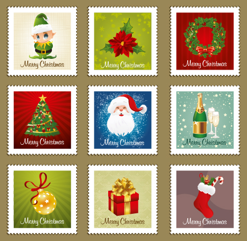 christmas stamps templates classical symbols decor