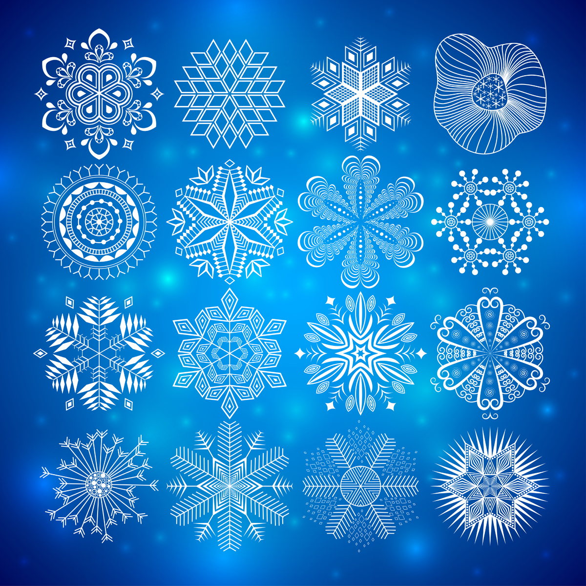 snowflakes icons templates classical symmetrical flat shapes sketch