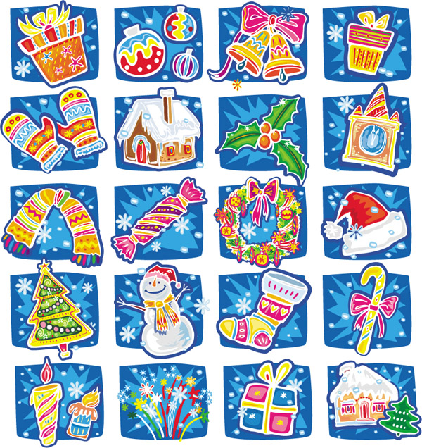 christmas design elements colorful handdrawn symbols