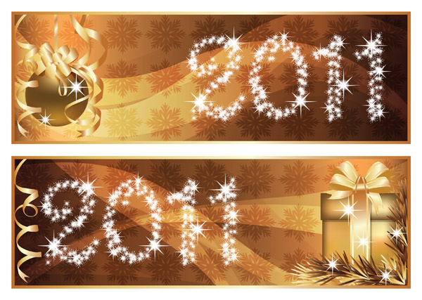 2011 xmas banner templates twinkling lights golden baubles