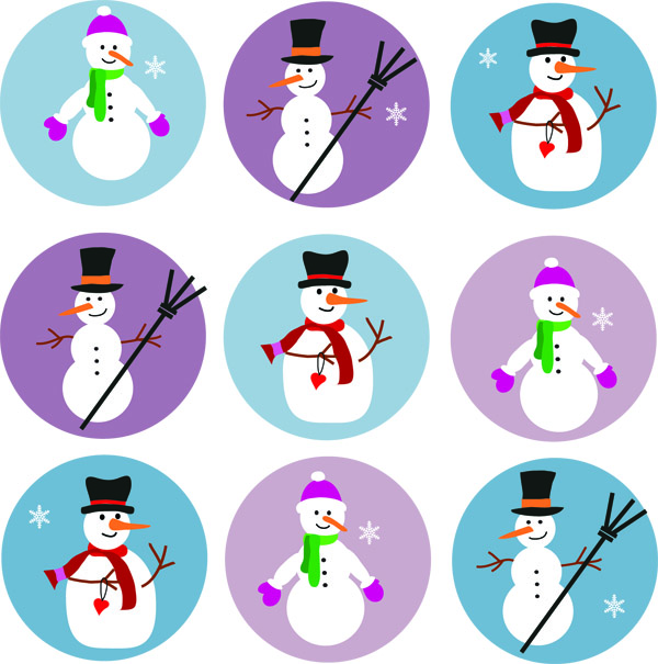 snowman icons cute colored design circles isolation