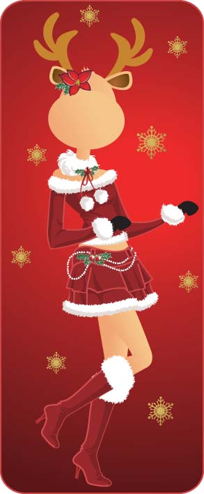 christmas icon template female reindeer santa clothes sketch