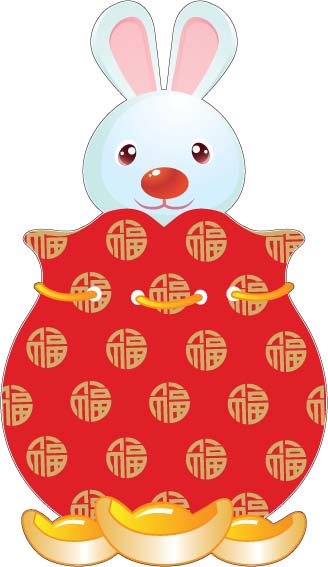 chinese culture icon cute rabbit sketch traditional clothes