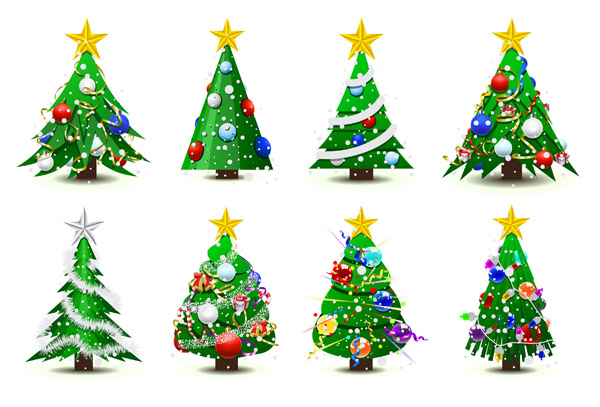 christmas tree icons multicolored baubles decor