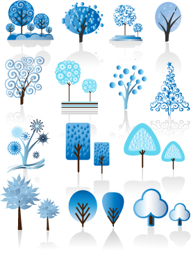 trees icons blue flat shapes sketch