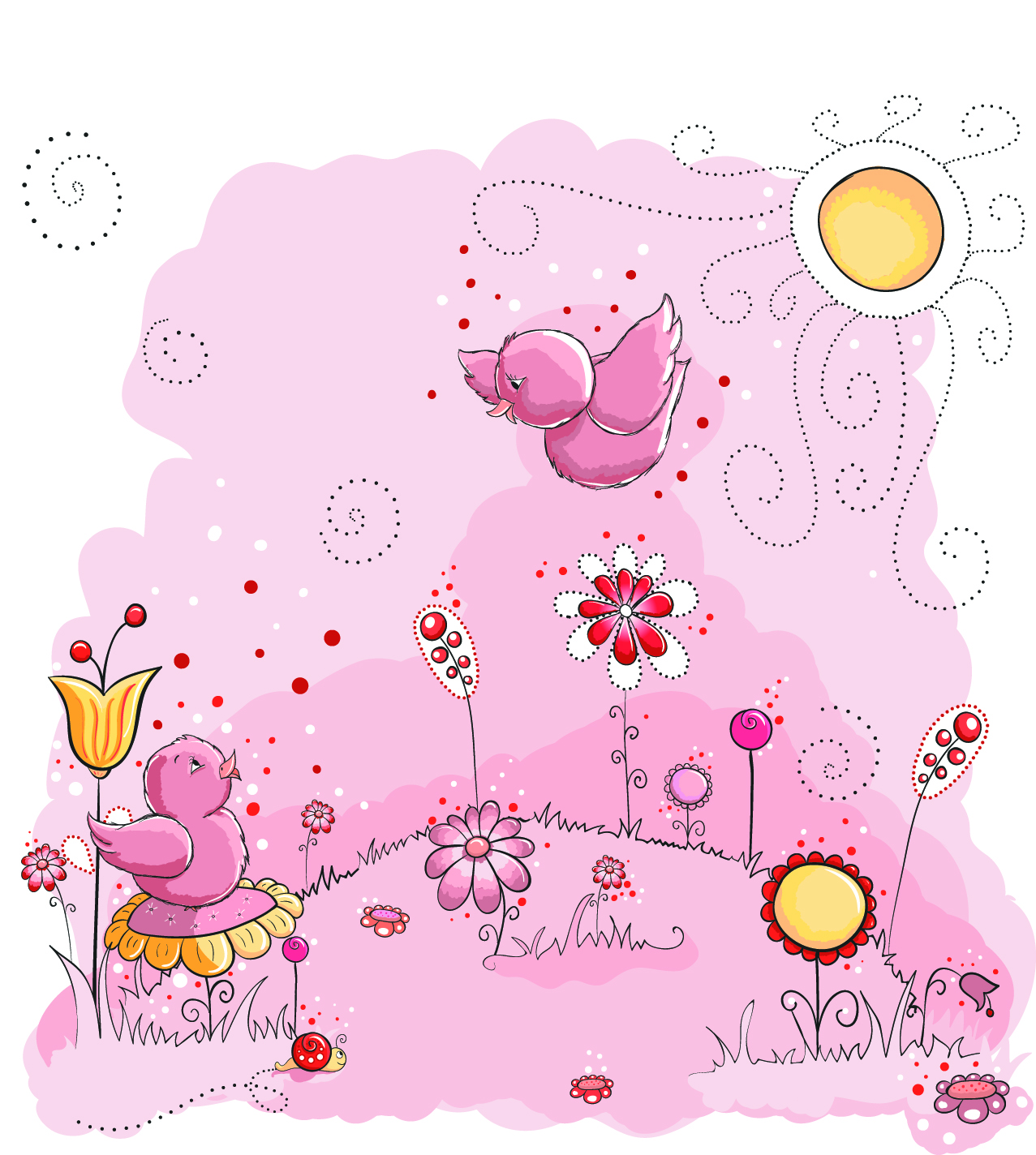 chicks painting cute cartoon sketch handdrawn design