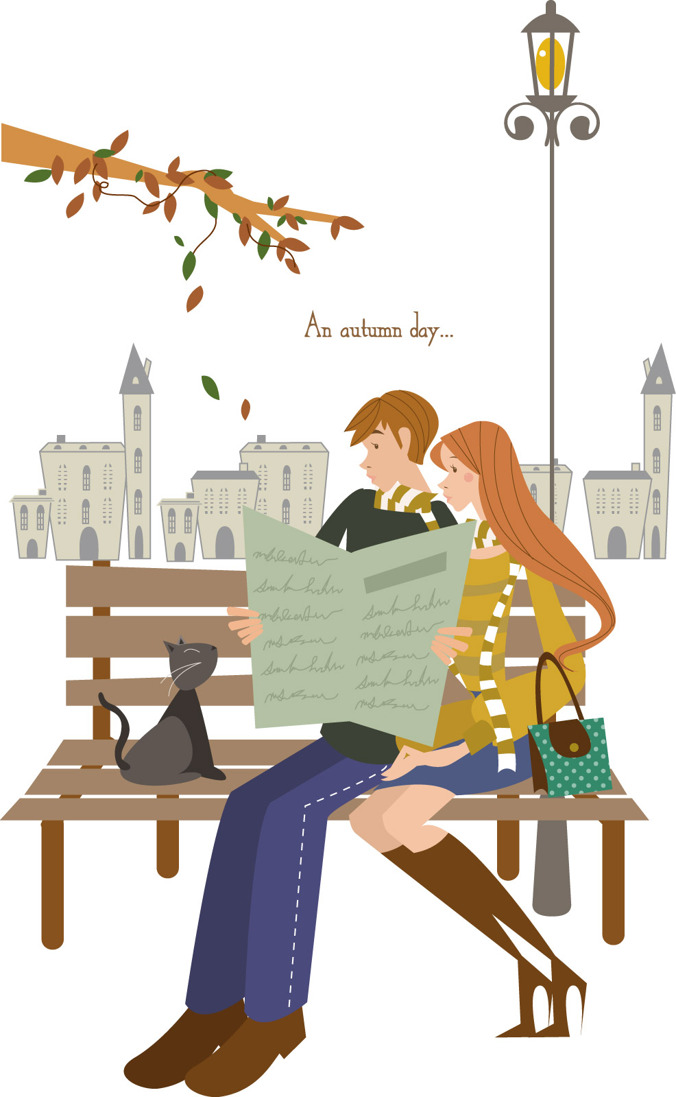 love couple painting park bench autumn leaves decor