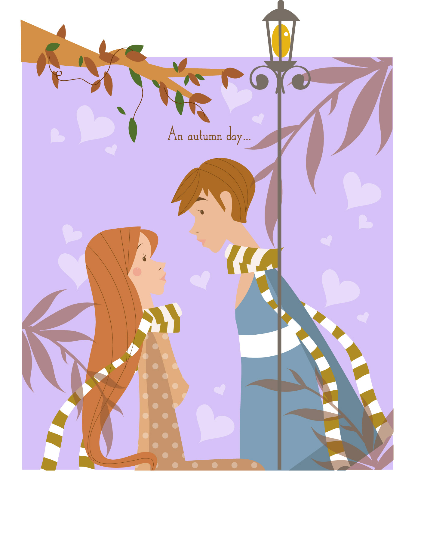 autumn couple painting hearts decor cartoon design