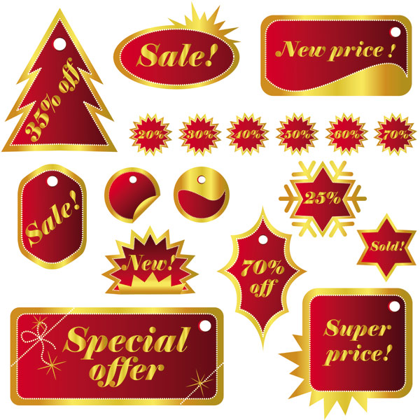 xmas sales tags templates red yellow shapes