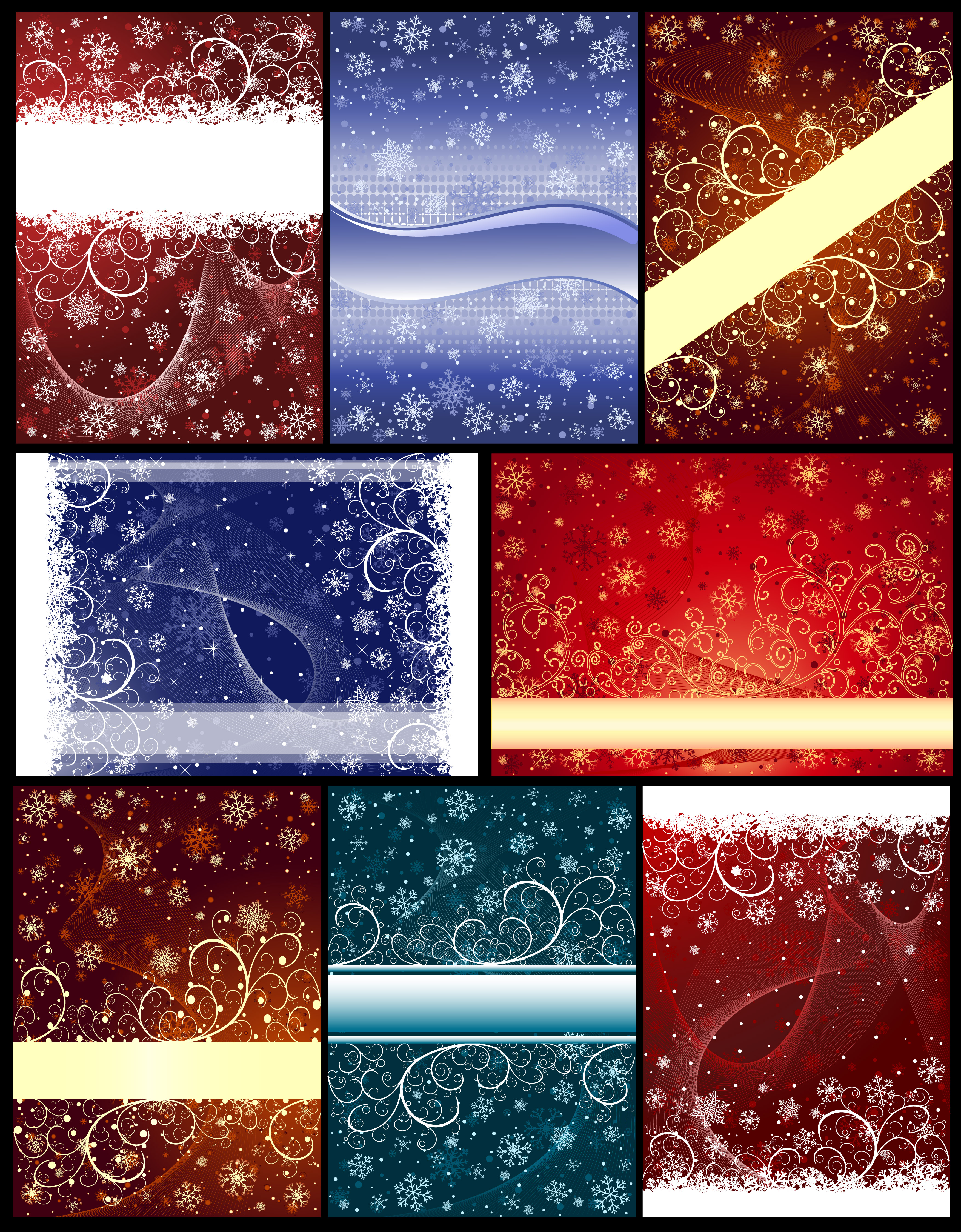 christmas background templates colorful snowflakes curves decor