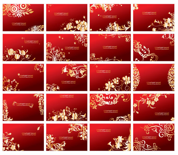 card templates collection elegant golden floral red design