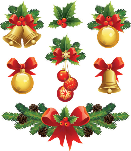 xmas design elements shiny colorful baubles emblems