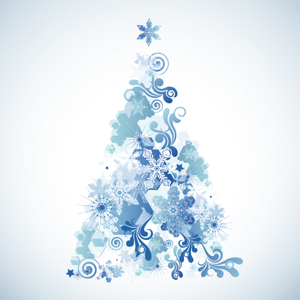 xmas background fir tree icon blue snowflakes decor