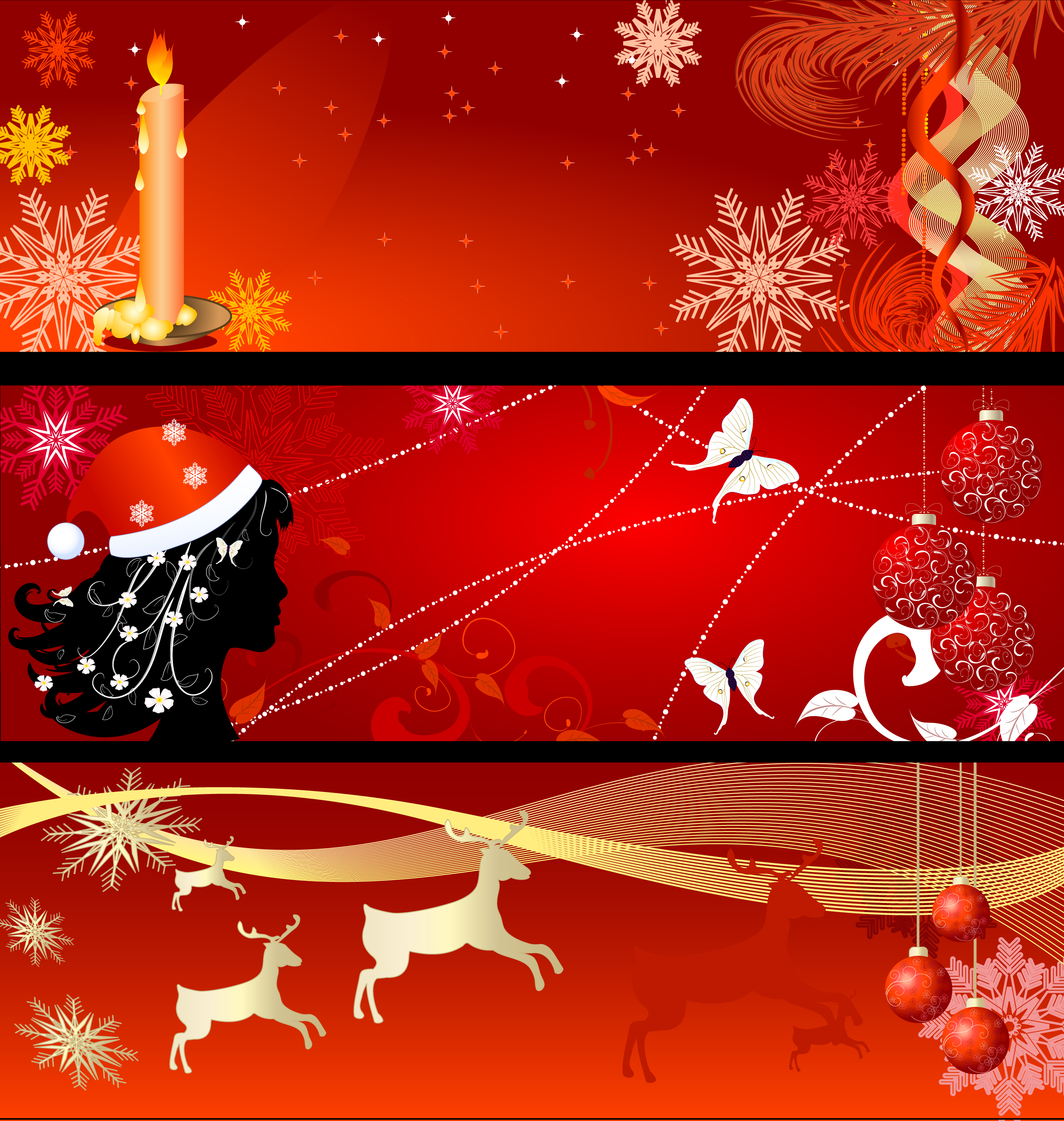 xmas banner templates red design classical emblems decor