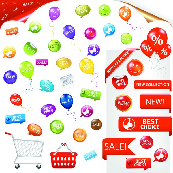 sales design elements colorful tags cart shapes