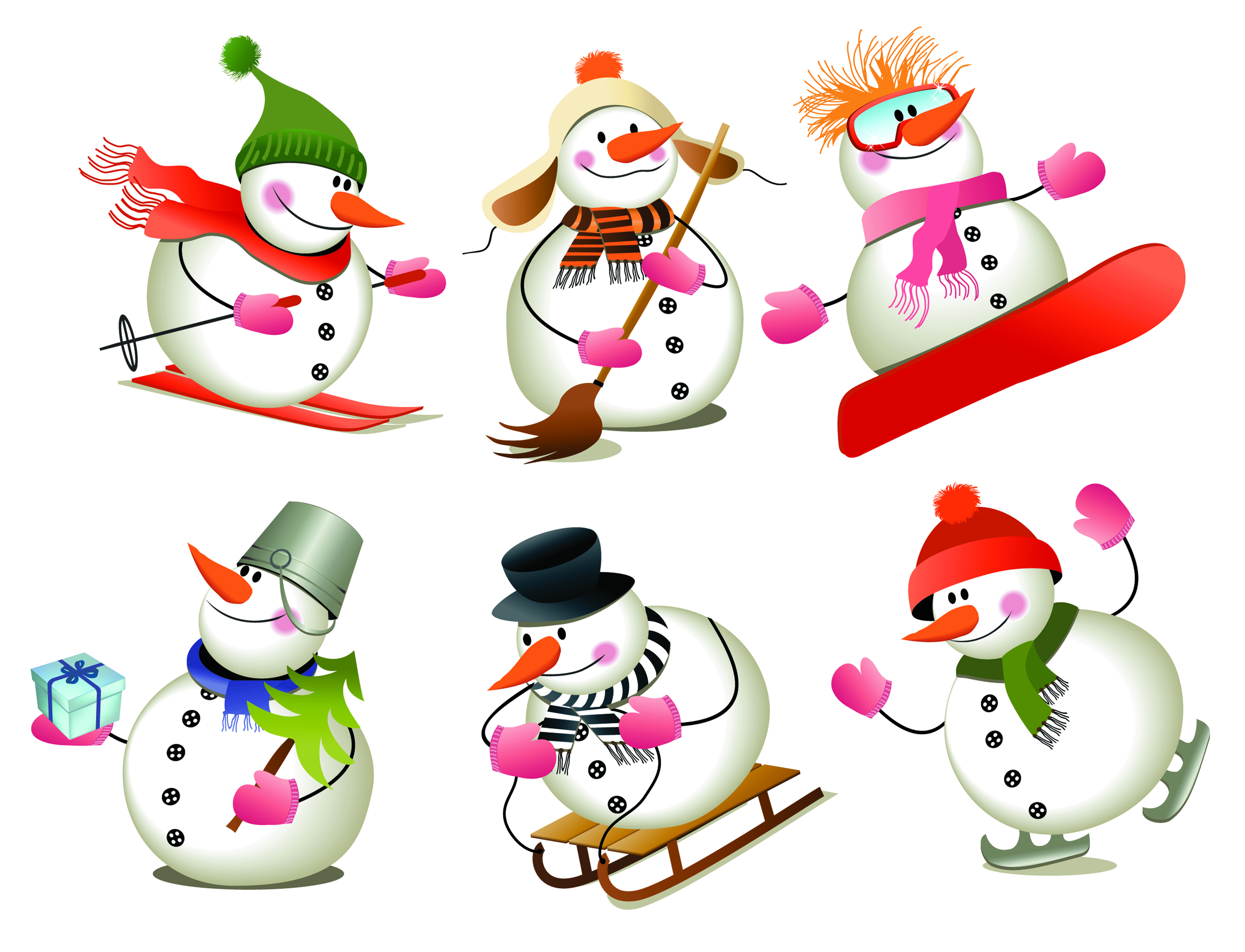 snowman icons cute stylized characters modern design