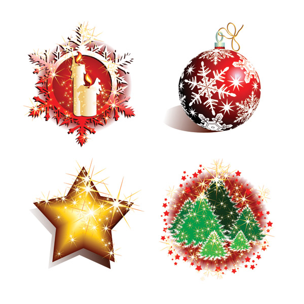 christmas design elements shiny sparkling baubles icons