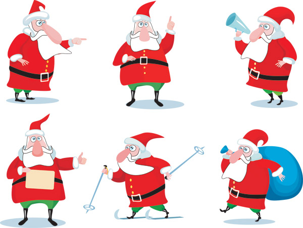 santa claus icons funny cartoon characters sketch