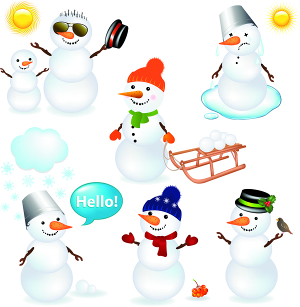 snowman icons cute stylized cartoon sketch