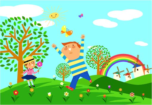 childhood painting joyful children cute colorful cartoon design