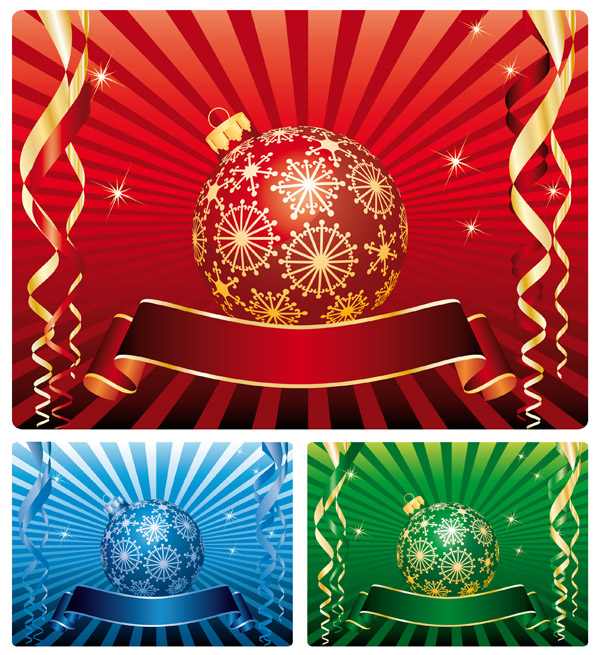 xmas background templates colored elegant baubles ribbons rays decor