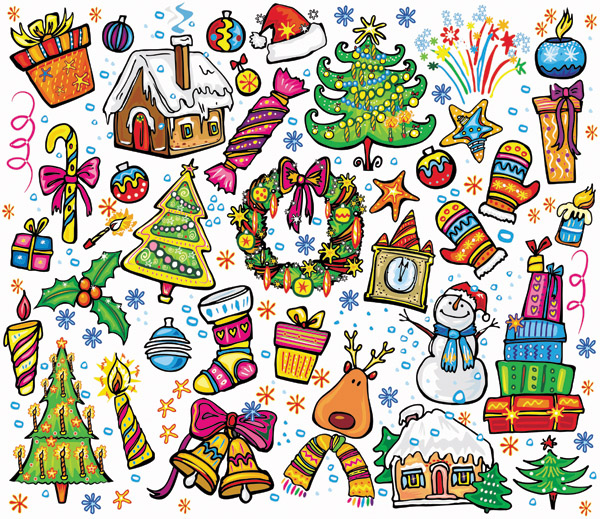 christmas design elements colorful classical decorative symbols