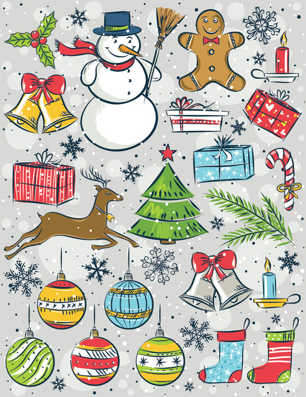 christmas design elements classical handdrawn symbols