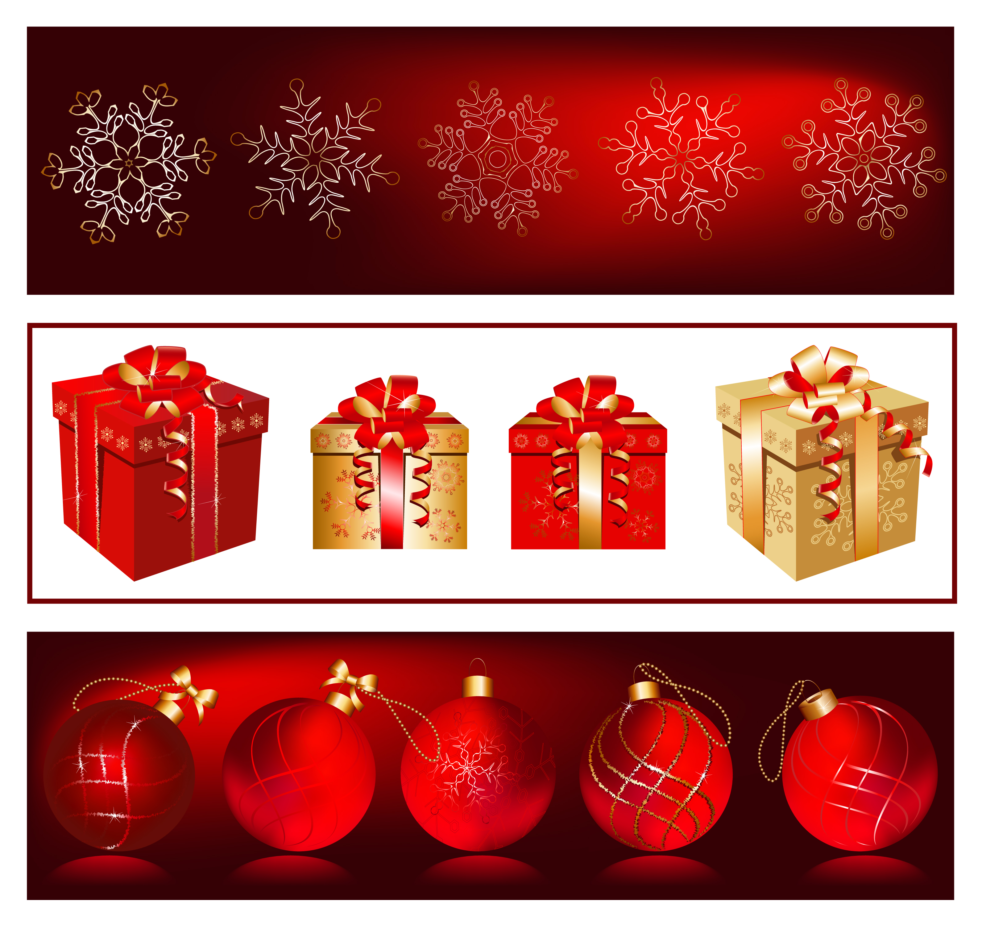 christmas background templates snowflakes gift baubles icons decor