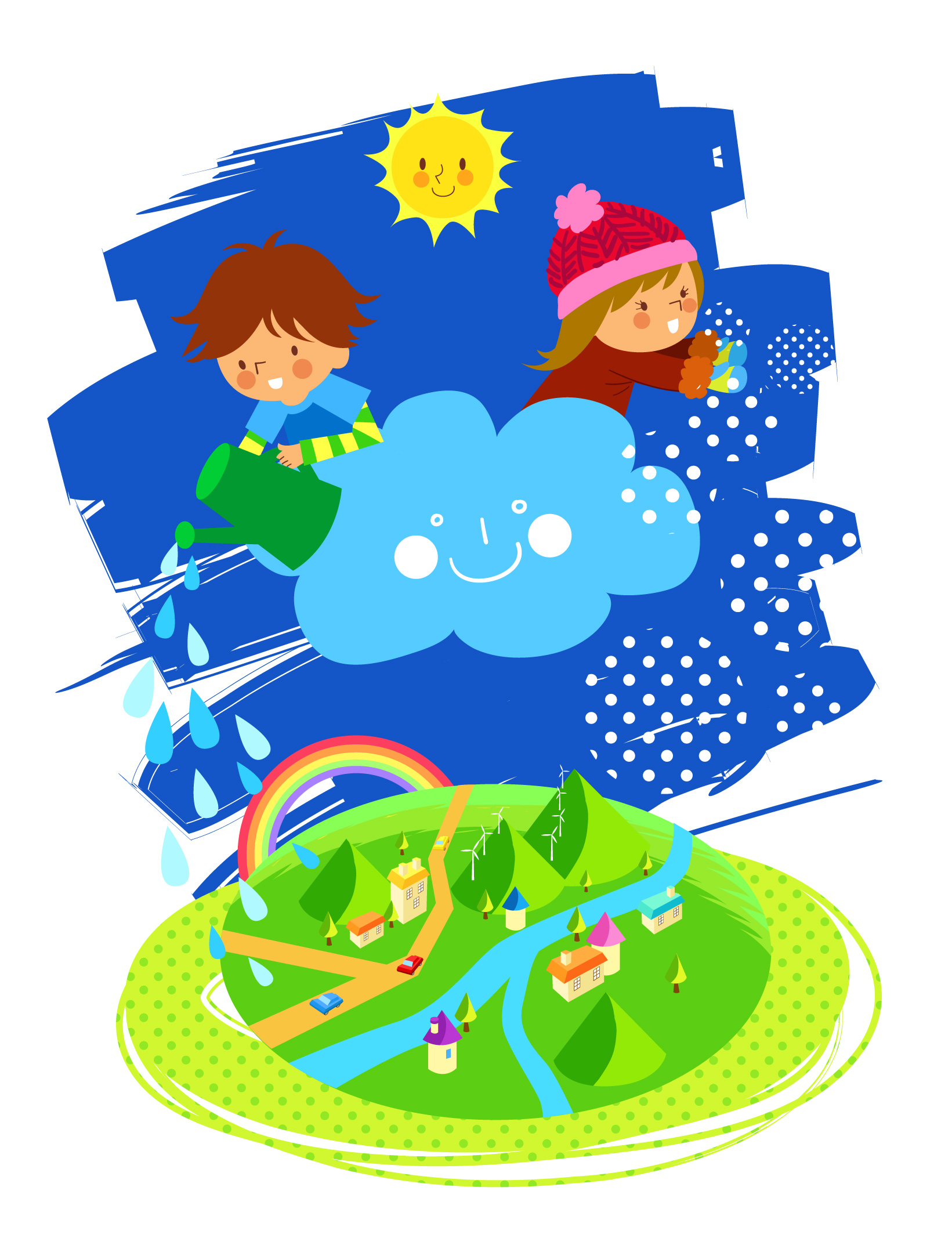 dreaming background children cloud countryside icons cartoon sketch