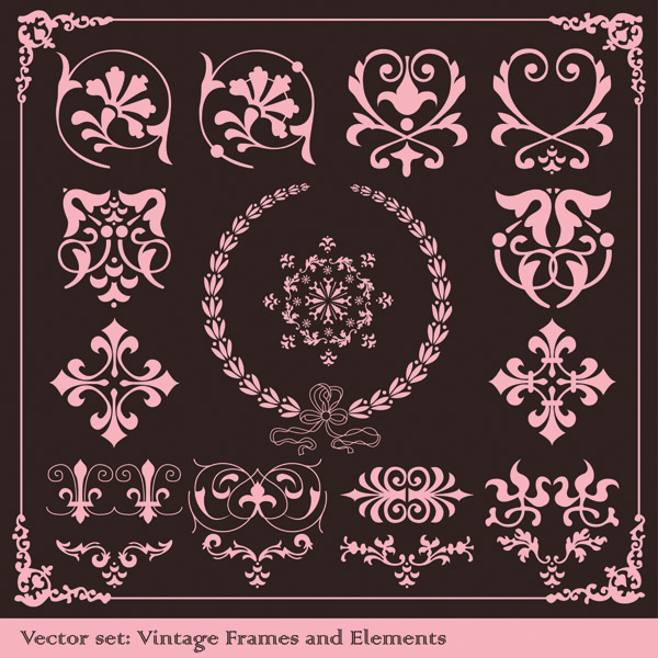 frame design elements vintage symmetrical shapes sketch