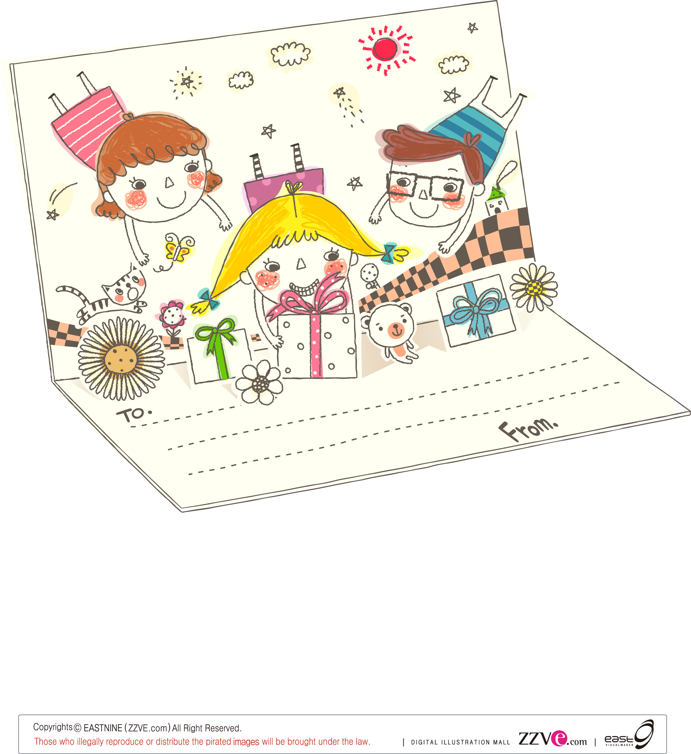 postcard template family theme 3d handdrawn cartoon sketch