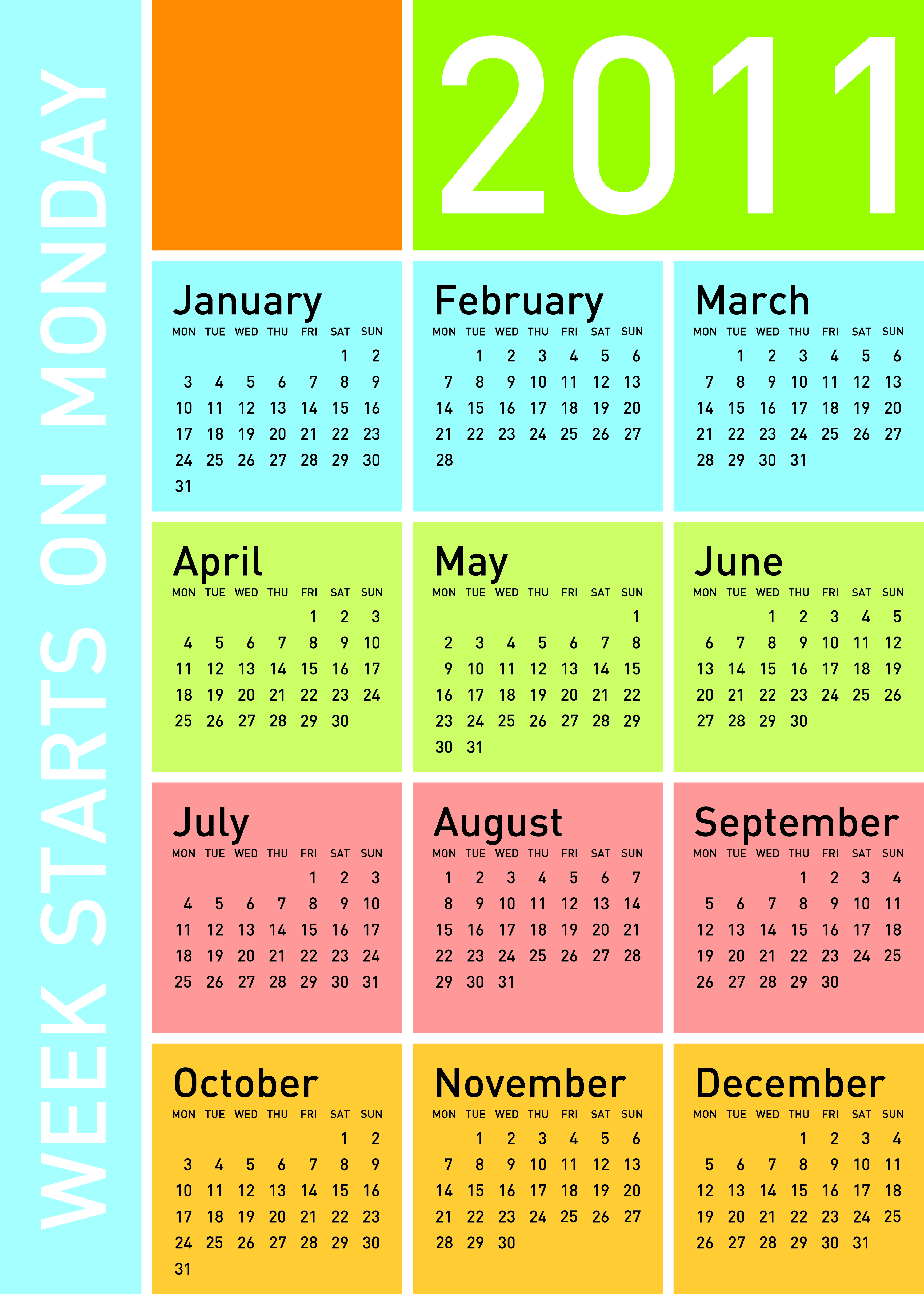 2011 calendar template bright colored modern plain sketch