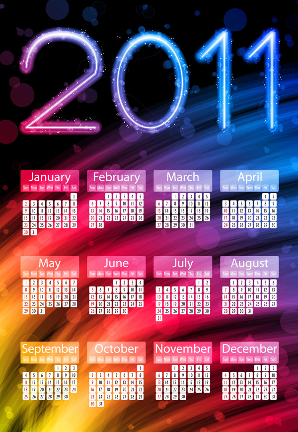 2011 calendar templates modern colorful abstract decor