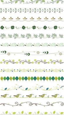 border design elements nature themes leaf bird icons