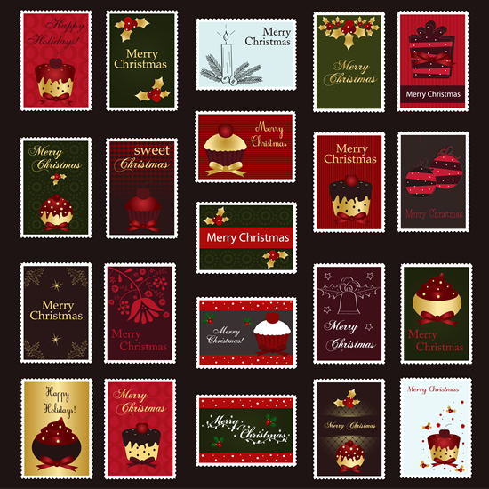 christmas stamps collection dark colored classical decor