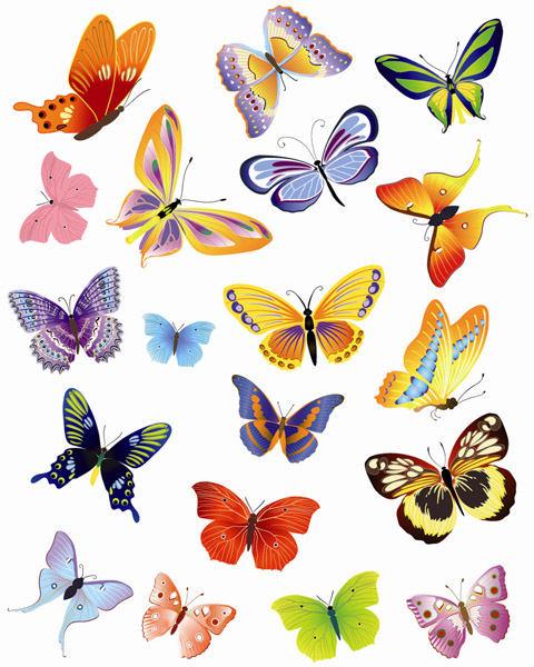 butterflies icons collection colorful decor