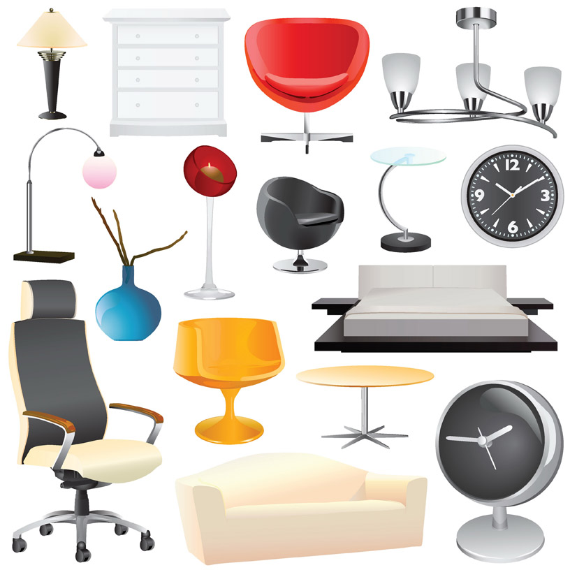 home furniture icons colored modern 3d sketch