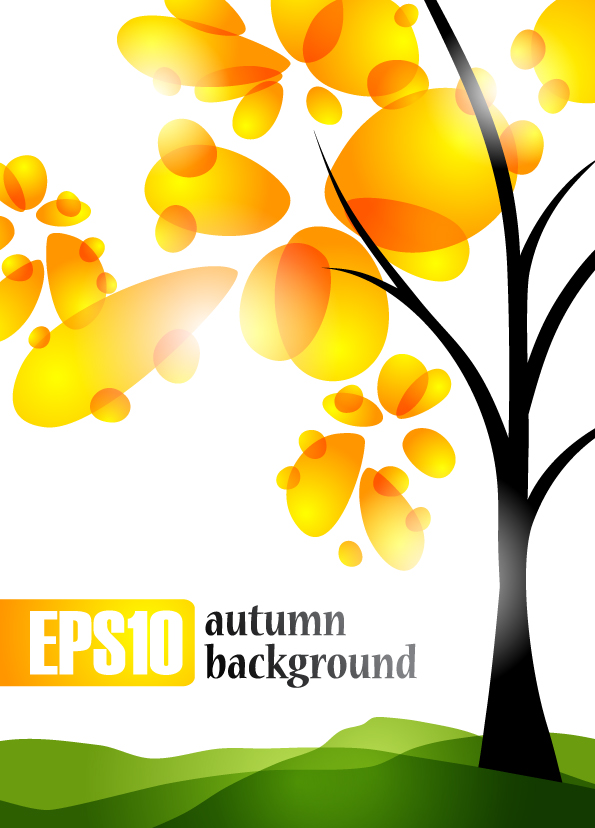 autumn background yellow floral tree sketch