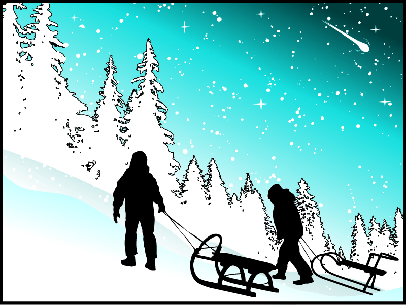 wintertime painting snow scene climber icons silhouette design