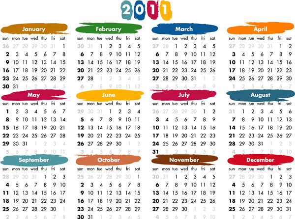 2011 calendar template bright simple colorful decor