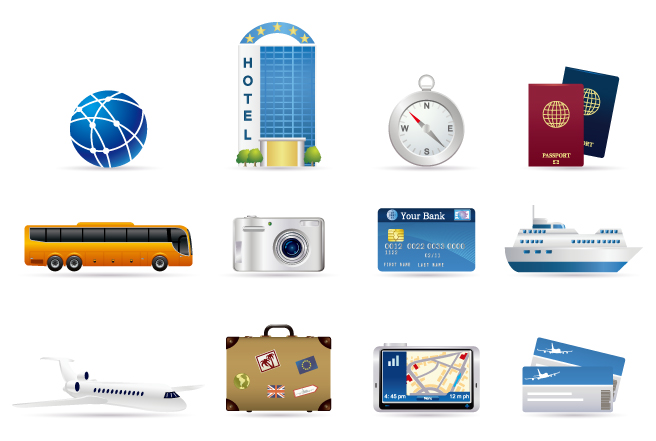 travel design elements object icons colored modern design