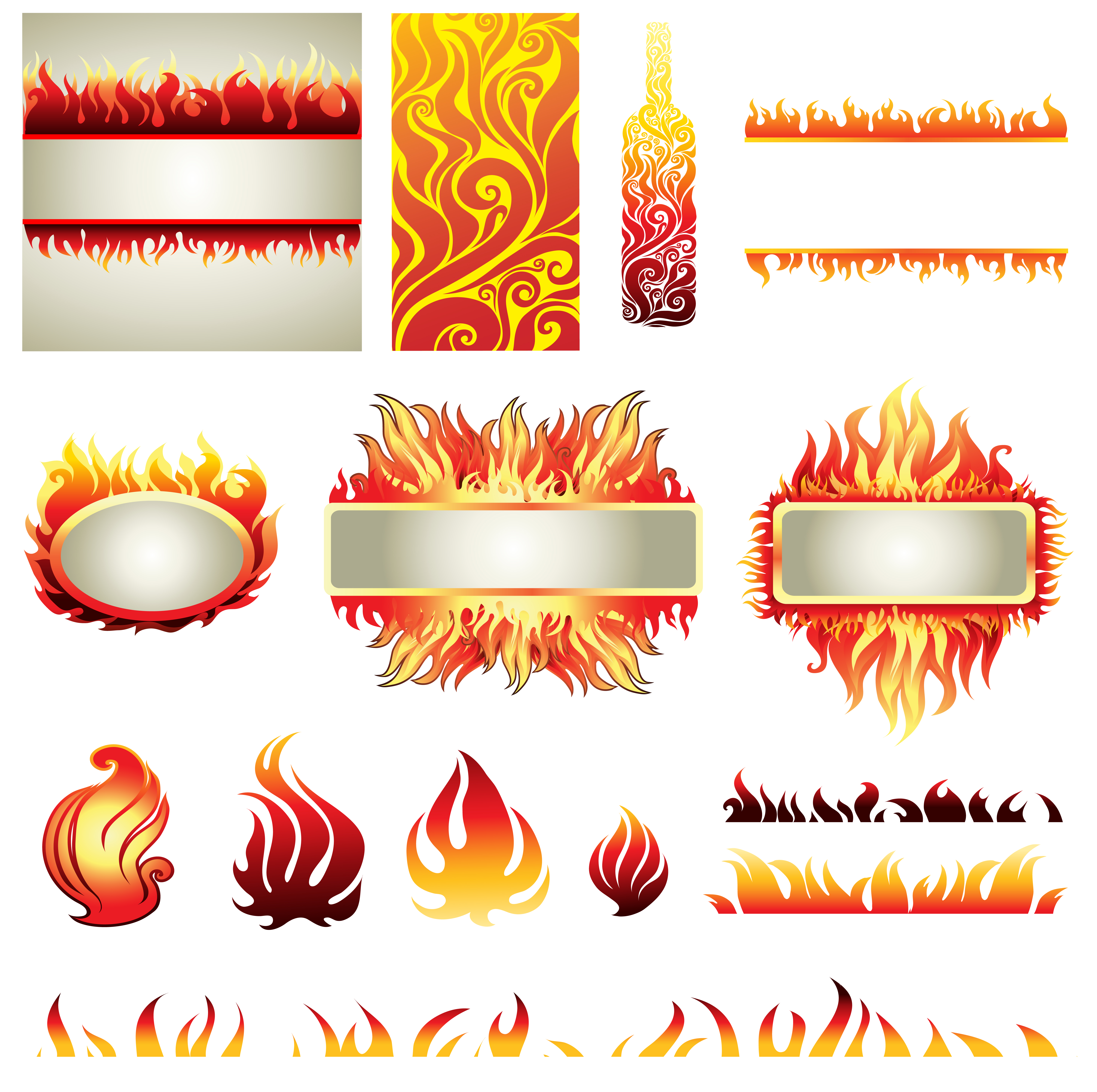 decorative fire icons frame bottle pattern sketch