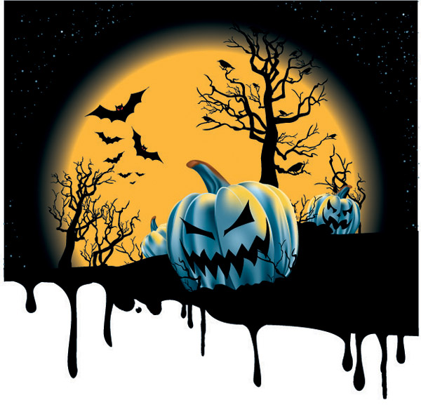 halloween background moonlight pumpkin bats decor melting decor