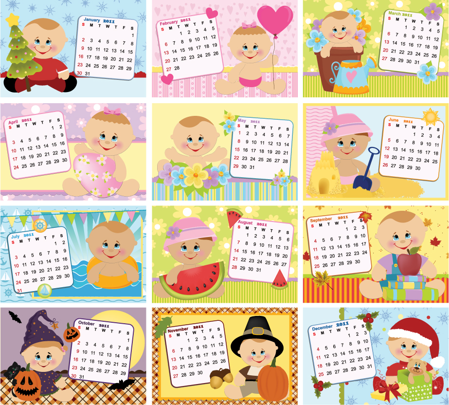 2011 calendar templates cute kid icons decor