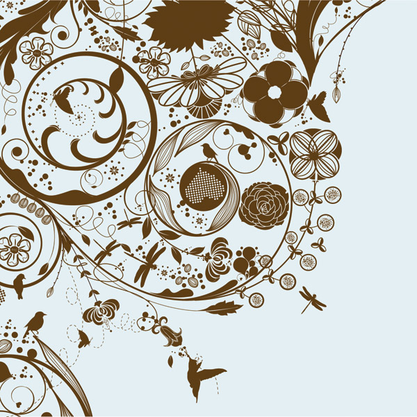 nature pattern template dark classical flora bird sketch