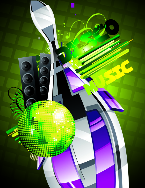 music poster colorful modern sphere ball speakers decor