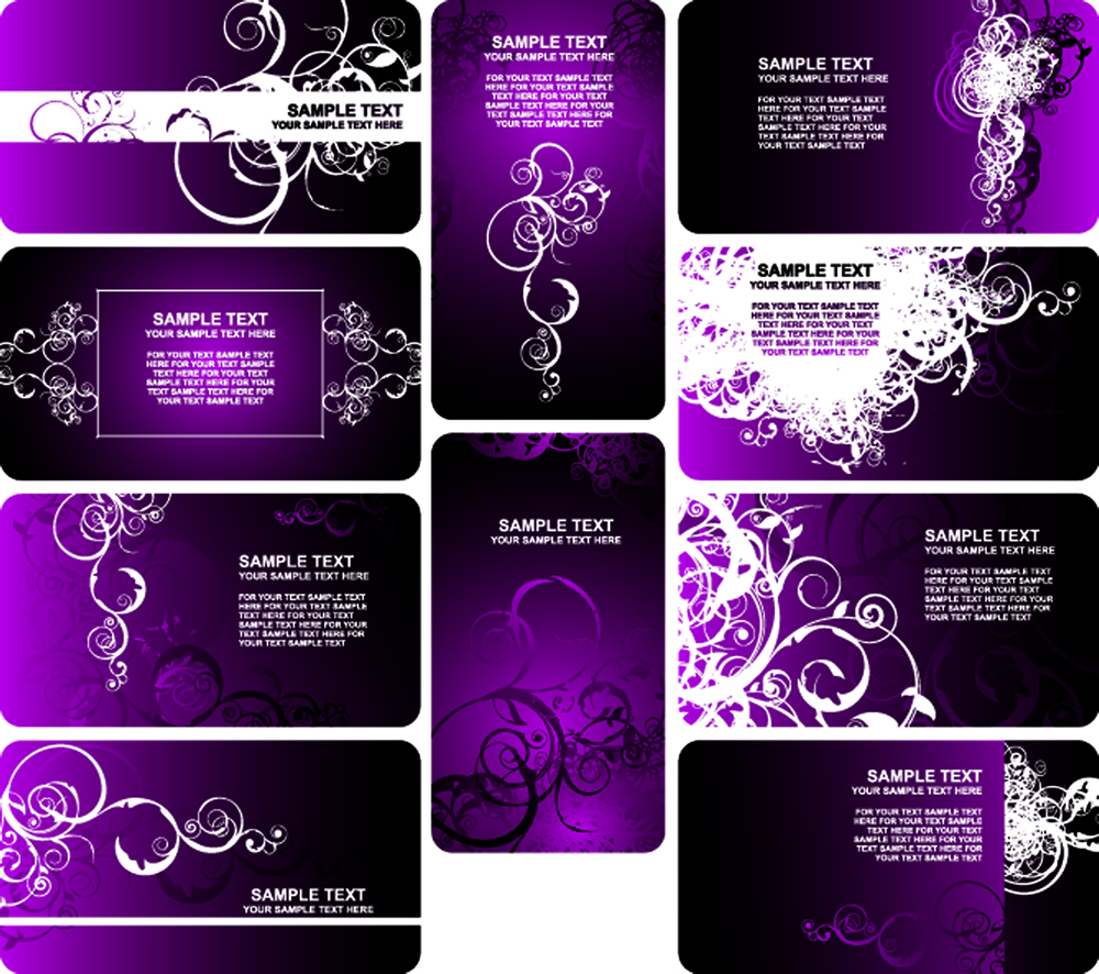 card templates collection dark violet design classical curves