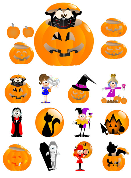 halloween design elements funny cute icons cartoon sketch