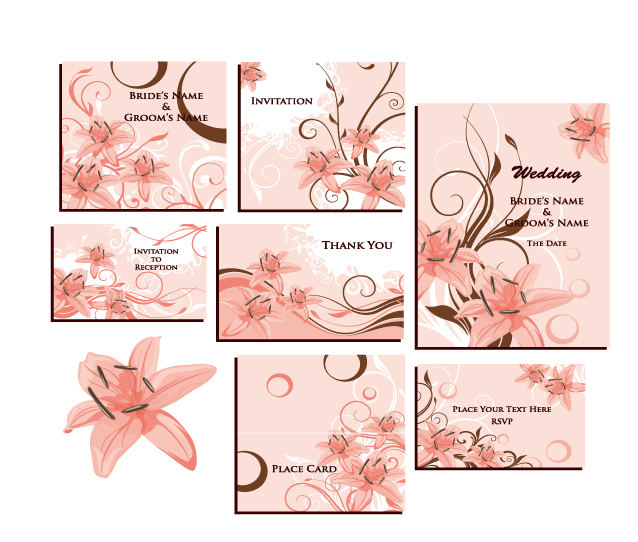 wedding card templates pink botany decor classical design