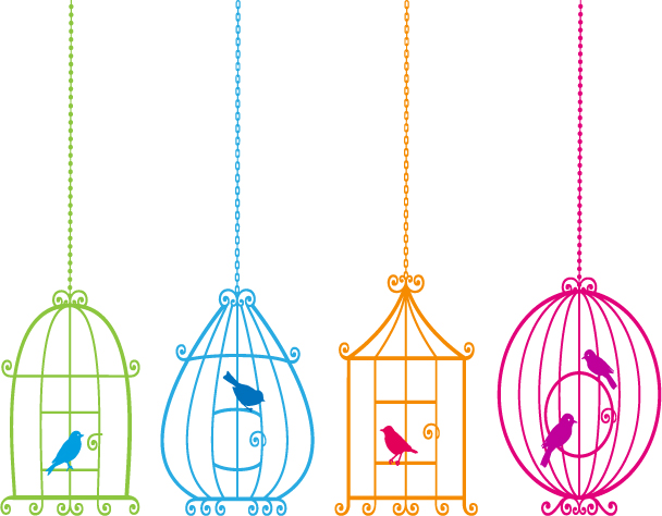 bird cages icons classical flat silhouettes sketch